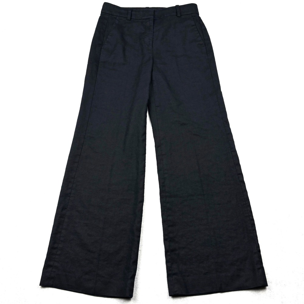 JCrew Pants Womens Size 4 Black Linen Blend Wide Leg High Rise Trouser Business